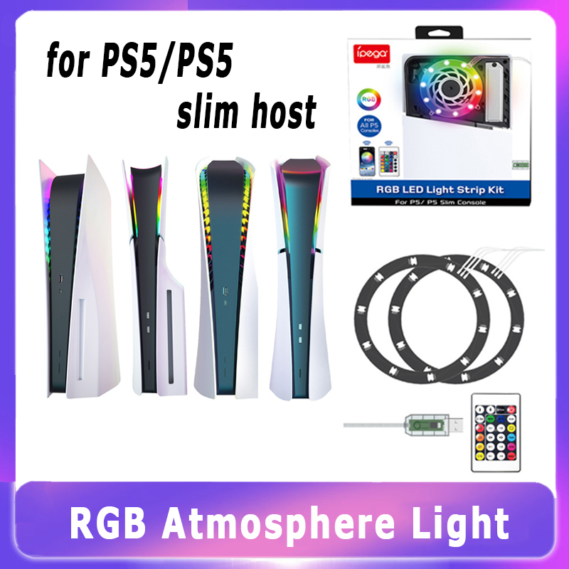 Gaming Accessories App - RGB-LED-Licht für PS5/PS5 Slim-Konsole, 8-farbiges Atmosphärenlicht
