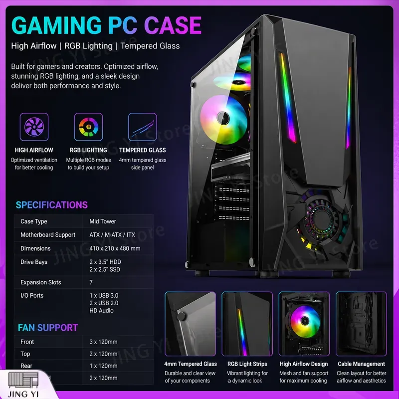Gaming Hardware And Accessories - ATX Gaming PC-Gehäuse mit Gehärtetem Glas